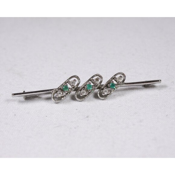 Vintage bar brooch with 3 green glass stones, tie pin cravat pin, mens costume - Picture 1 of 5